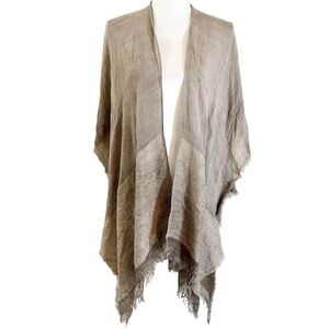 Saachi Womens Ruana Acrylic Gray Sequin Border Lightweight Fringe OS Wrap